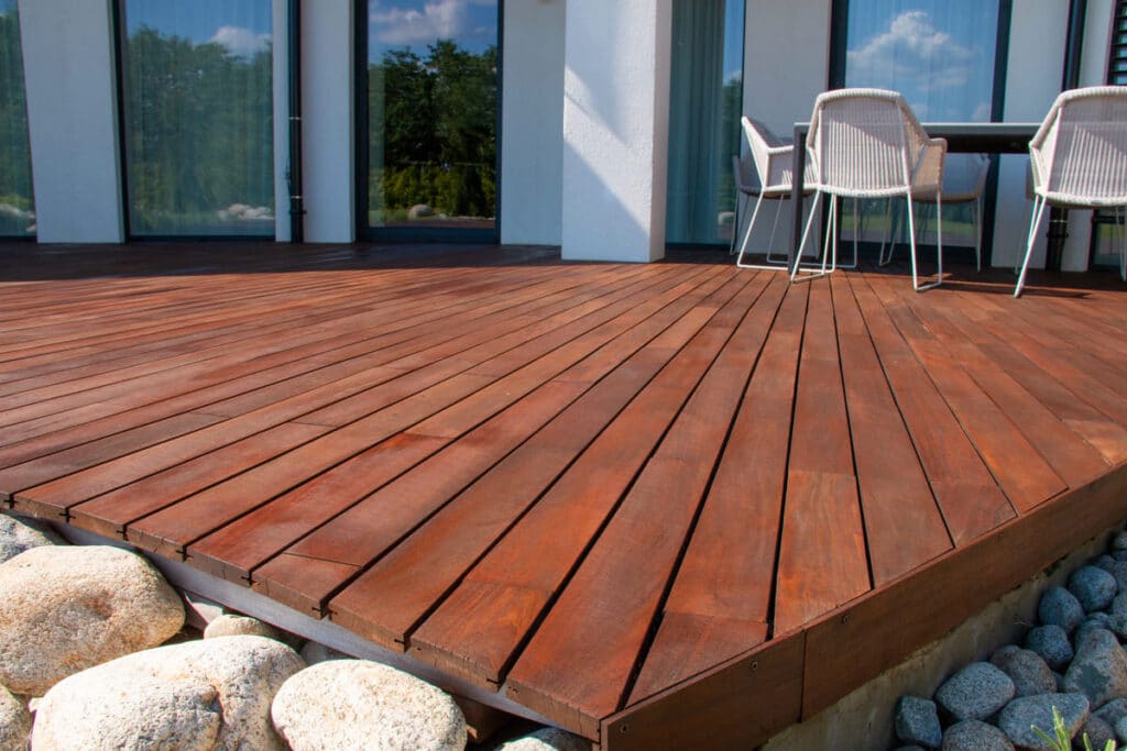high quality decking materials on a modern patio